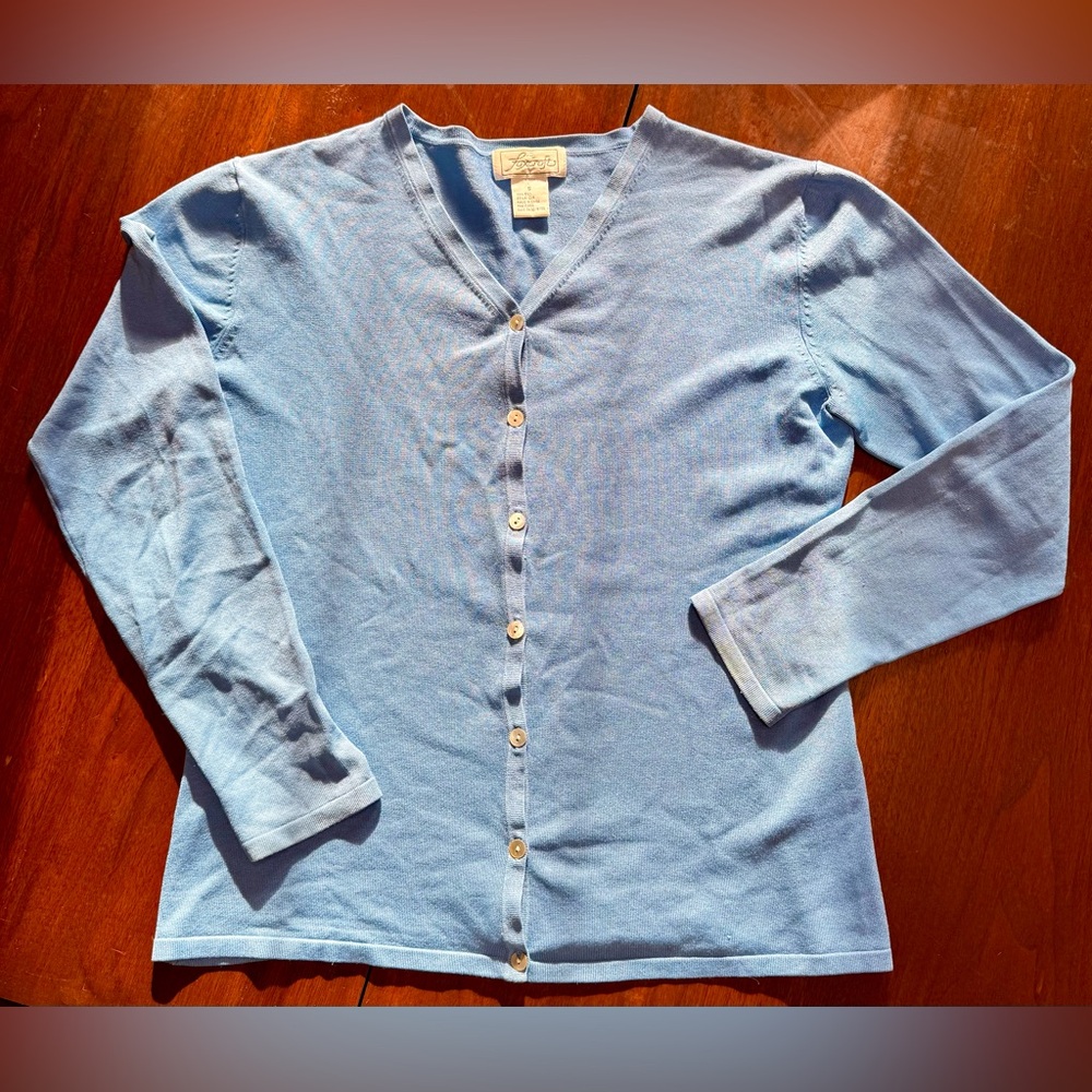 Vintage Foxcroft Silk Periwinkle Button-Up Cardigan
